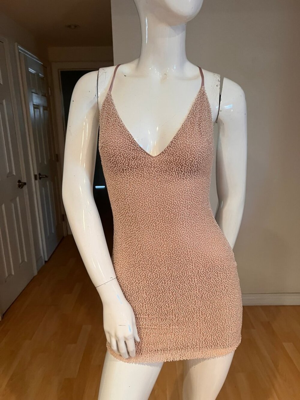 OH POLLY BABY EMBELLISHED BEADED VNECK PINK MINI DRESS SIZE 8 UK / 4 US